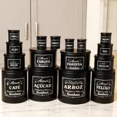 KIT 15 PEÇAS POTES PRETO MANTIMENTO PARA COZINHA