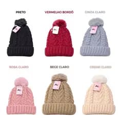 Touca Feminina De Lã Frio Grossa Gorro Inverno Forrada Com Pompom Adulto Trançada