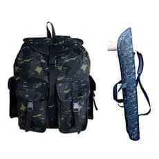Kit Completo Mochila + Bolsa porta varas em Lona encerada para Pesca caça