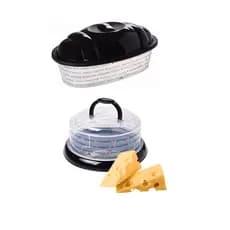 Kit Queijeira Porta Queijo Serve Pão Plasútil Preto Coração
