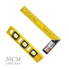Nível de 3 Bolhas e  Esquadro de alumínio Profissional 30cm ou 40cm  Kit ou Unitário