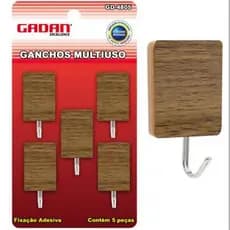 kit de 5,10 e 15 ganchos adesivos multiusos MDF material rustico tipo madeira