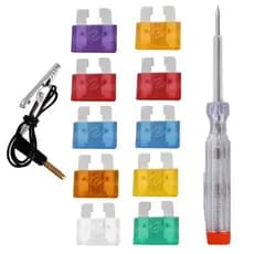 Kit com 10 Fusíveis Automotivos e Chave de Teste 6V a 24V.