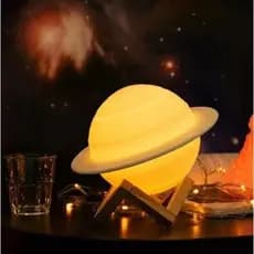 Luminária Abajur Saturno 3D LED Decorativa Quarto Sem Fio 15cm