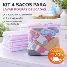 Kit 4 Sacos Saquinhos Para Lavar Roupa Íntima Delicada 50x60 cm e 30x40 cm Zíper Poliéster Protetor Organizador Máquina