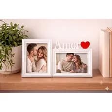 Porta Retrato Branco Amor Presente Duplo 2 Fotos 10x15 Mesa