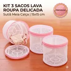 Kit 3 Sacos Lava Roupa Delicada Sutiã Meia Calça 15x15 Premium