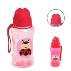 Garrafa Garrafinha Squeeze Porta Suco Infantil Menina 400ml  C/ Canudo Silicone  Infantil Bebe Bichinhos