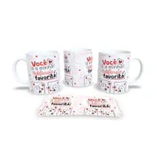 Caneca Sublimação Namorados, Amor + Chaveiro Coração Textura Tricô N1 - Sara Presentes