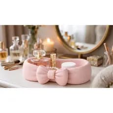 Porta - Maquiagem e Perfumes Premium, Porta Treco – Design Efeito Tecido com Laço ORG2 - Sara Presentes