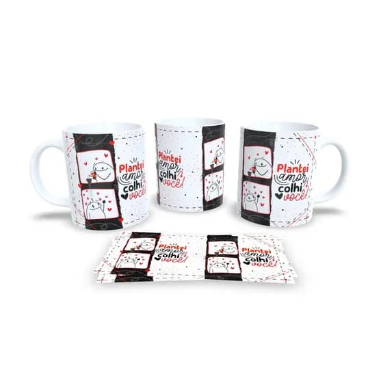 Caneca Sublimação Namorados, Amor + Chaveiro Coração Textura Tricô N3 - Sara Presentes
