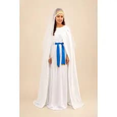 Fantasia de Nossa Senhora de LURDES, Contém Túnica com Capa Branca + Véu de glitter+ faixa azul, Fantasia de Santas