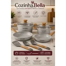 Kit 4 Panelas Antiaderentes CozinhaBella™ Com 3 Utensílios Cozinha Completo Antiaderente Tampa de Vidro Cozinha Moderna