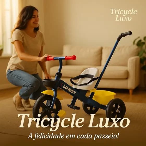 Triciclo Infantil Seguro com Empurrador e Cadeira