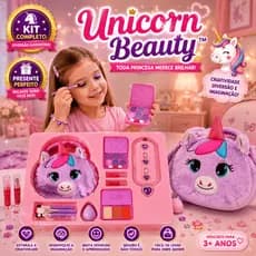 Kit Maquiagem Completo Necessaire Unicórnio Estojo Cosméticos Infantil Feminino