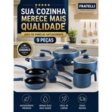 Conjunto Panelas Antiaderentes Moderno Resistente 9 Peças Azul Compacto Prático