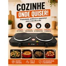 Fogao Eletrico Portatil Duas Bocas 2000 Watts Alta Potencia 110v Cozinha Compacta