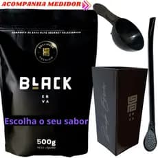 Kit Para Tereré Black Erva Mate 500g + Copo Cuia Quadrado Acrílico + Bomba Clássica Preta