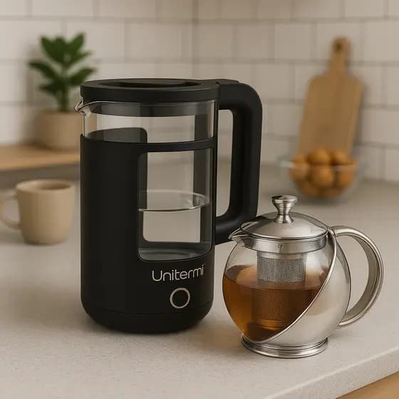 Kit Chaleira Elétrica Inox e Vidro 1,5 L 110V com Jarra Infusora Inox ou Preta 750 ML