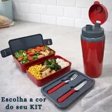Kit Marmita Fit Unitermi Talheres Divisórias Copo Térmico Miami 650ml Tampa Parede Dupla Squeeze