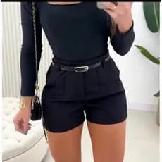 Short alfaiataria modelo Sara sem cinto cintura alta
