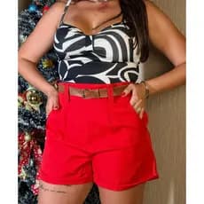 Short Feminino Alfaiataria Social Sem Cinto Cintura Alta