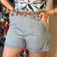 combo short alfaiataria social com bolso e cinto