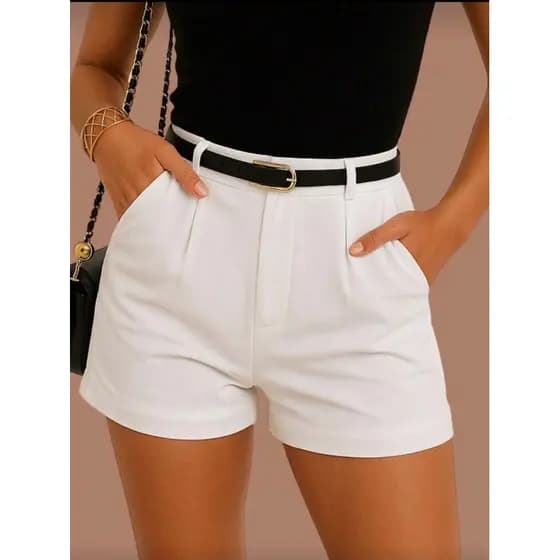 Short Alfaiataria Feminino sem cinto Cintura Alta e Bolsos Funcionais