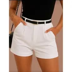 Short Alfaiataria Feminino sem cinto Cintura Alta e Bolsos Funcionais