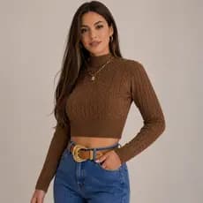 Cropped Modal de Tricot Manga Longa de Frio Estilosa Premium Trança