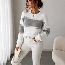 Suéter Casual de Tricot Manga Longa Bufante Blusa de Frio Feminina de Inverno