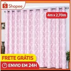 Cortina Rosa 4m x 2,70m para Sala e Quarto Tecido Jacquard Semi - Blackout Com ilhós cromado Várias cores