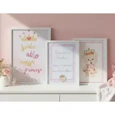 Kit Quadros Decorativos Para Quarto de Bebê Naninha para Menina + Adesivo Ursinha Rosa Decoração Quarto Bebê Menina
