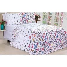 Cobre Leito Queen Borboletas Coloridas 03 Peças Percal Dupla Face Luxuoso Jogo de Cama Estamapado Confortável e Moderno