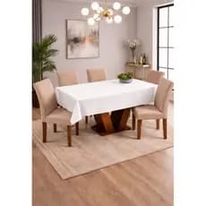 Toalha de Mesa 4 lugares Branca Off White Oxford 100% Poliéster Durável Fácil de Lavar Secagem Rápida p Casa Restaurante