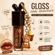 Gloss Labial Huda Royal Com Chaveiro Fofo Brilho Intenso Hidratante