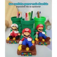 Organizador de Mesa Super Mario Porta Caneta Escritorio Escolar Geek