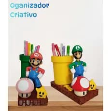 Super Mario Porta Lápis Gamer Retro Organizador de Mesa Geek Criativo