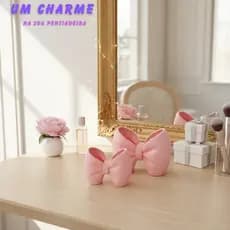 Kit Porta Pincéis Laço Decorativo/ Organizador de Maquiagem Elegante + Porta Cosméticos Feminino