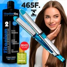 Prancha Chapinha Profissional Super Nano Titanium 465F + Definitiva Titaniums Liss + Argan