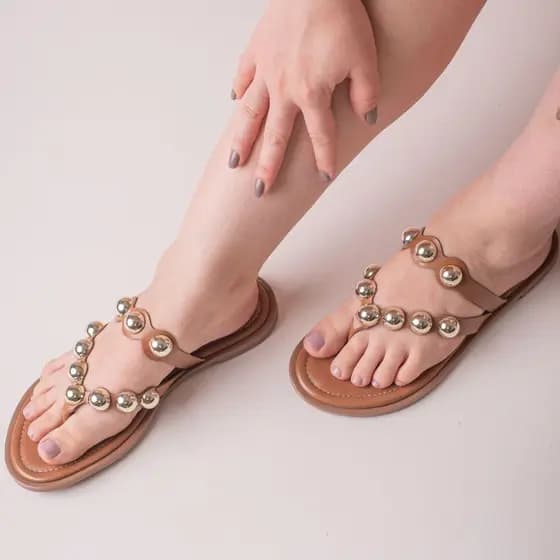 Rasteirinha Feminina Detalhe Dourados Sandalia Confortável Elegante Dia a Dia Moderna Leve Premium Casual Moda Verão 06