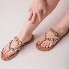 Rasteirinha Feminina Detalhe Dourados Sandalia Confortável Elegante Dia a Dia Moderna Leve Premium Casual Moda Verão 06