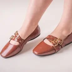Sapatilha Feminina Moderna Fivela Bico Quadrado Confortável Estilo Casual Elegante Leve Tendencia Moda