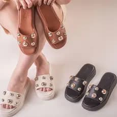 Anabela Slide Bolas Plataforma Feminina Moda Casual Com Aplicações Leve Macio Antiderrapante Confortável Tendencia