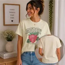 Camiseta Feminina Morango Strawberry Berry 100% Algodão Estampada Casual Manga Curta Fashion Premium