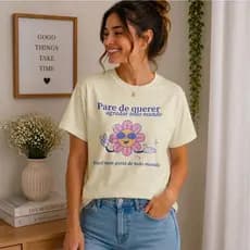Camiseta Feminina Pare de Querer Agradar Todo Mundo Algodão Estampa Motivacional Casual Manga Curta Azul Marinho