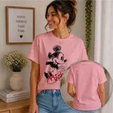 Camiseta Feminina Mickey Mouse Vintage 100% Algodão Estampada Casual Disney Manga Curta Premium