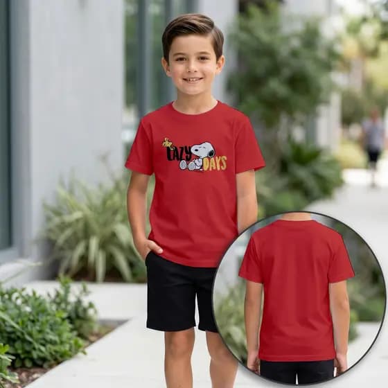 Camiseta Infantil Snoopy Lazy Days 100% Algodão Menino Estampada Casual Manga Curta