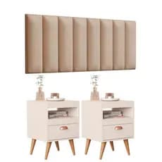 Cabeceira Cama Casal Queen Kit Com Mesa de Cabeceira - 8 Módulos Auto Adesivos