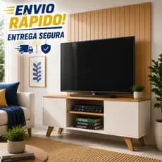 Rack Para Sala de Estar Mesa com 2 Portas e Prateleiras em Madeira Resistente
